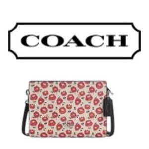 Coach Slim Crossbody Bag With Red Floral Print- Designer Purse - NWT